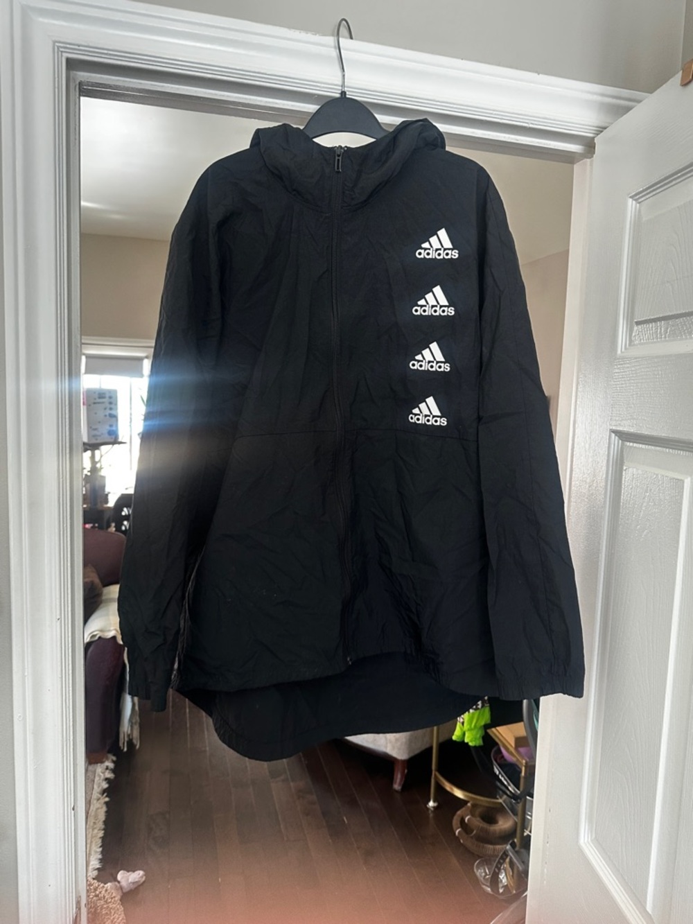 adidas Black Men's Windbreaker Jacket with Logo Stack
